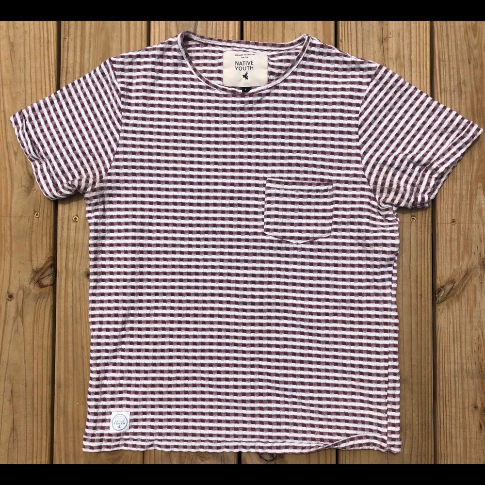 Native Youth Cotton Red White Pocket Shirt Large